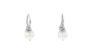 10.5-11mm Cultured Pearl and .10 ct. t.w. Diamond Drop Earrings in Sterling Silver