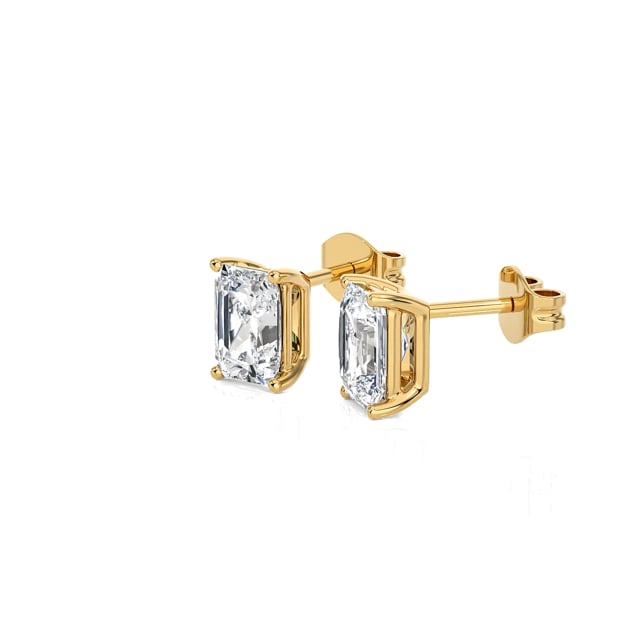 2.00 Karat Solitär Ohrringe mit Labordiamanten in Radiant-Schliff aus Gelbgold