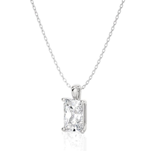 1.00 carat solitaire pendant in white gold with a lab grown radiant cut diamond