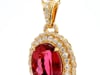 Oval-Shaped Pink Tourmaline and Diamond Halo Pendant in 18K Yellow Gold &#40;2 1/5 ct. tw.&#41;