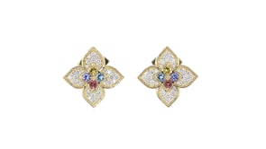 Roberto Coin Venetian Princess .75 ct. t.w. Diamond and .38 ct. t.w. Multi-Gemstone Flower Earrings in 18kt Rose Gold
