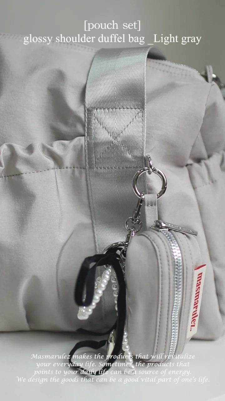 파우치세트] glossy shoulder duffel bag _Light gray