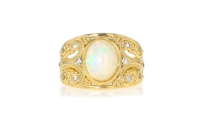Ethiopian Opal Ring with .20 ct. t.w. White Topaz in 18kt Gold Over Sterling