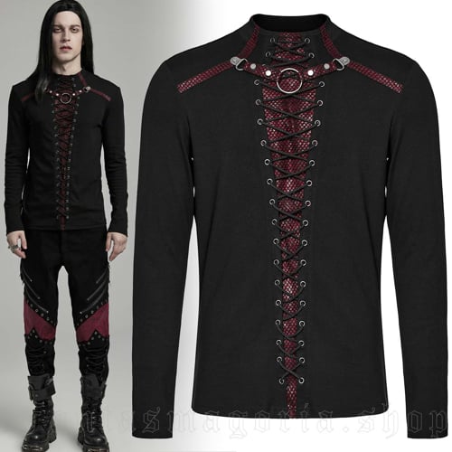Anakreon Black Red Longsleeve Men's Top - Punk Rave Men's