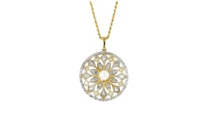 4-4.5mm Cultured Pearl and .62 ct. t.w. Diamond Circle Pendant in 14kt Yellow Gold