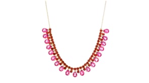 16.00 ct. t.w. Pink Topaz and 9.00 ct. t.w. Garnet Necklace in 18kt Gold Over Sterling