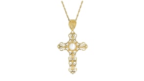 Mother-of-Pearl Filigree Cross Pendant Necklace in 18kt Gold Over Sterling