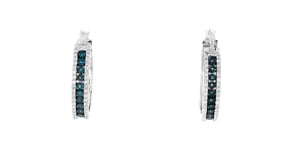 .50 ct. t.w. White and Blue Diamond Hoop Earrings in Sterling Silver