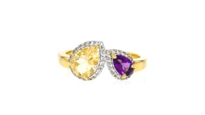 .80 Carat Citrine and .30 Carat Amethyst Toi et Moi Ring with .10 ct. t.w. White Topaz in 18kt Gold Over Sterling