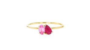 .20 Carat Ruby and .20 Carat Pink Sapphire Toi et Moi Ring in 14kt Yellow Gold