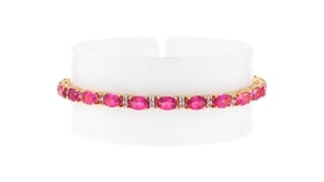 10.60 ct. t.w. Pink and White Topaz Tennis Bracelet in 18kt Gold Over Sterling
