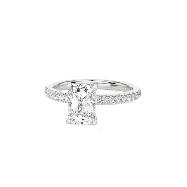 1.00 Karat Solitärring mit laborgezüchtetem Diamant im Radiant-Schliff aus Weißgold und kleinen Labordiamanten