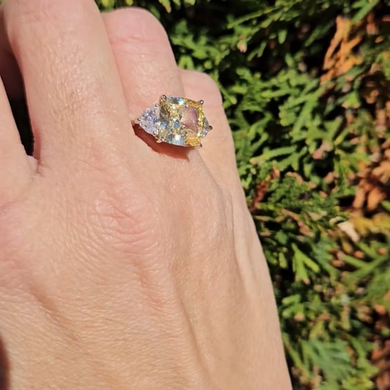 4ct Cushion Cut Center with 2 Half Moon Cut Stones of 1 TCW on the sides. F369-CAN-CZ-14K