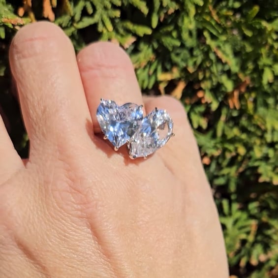 6ct(10mm x 16mm) Pear & 6ct(12mm) Heart Toi et Moi Ring