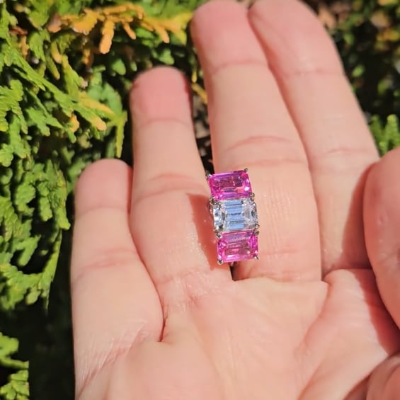 Stacked Pink and Clear Emerald-Cut Earring (9 TCW)