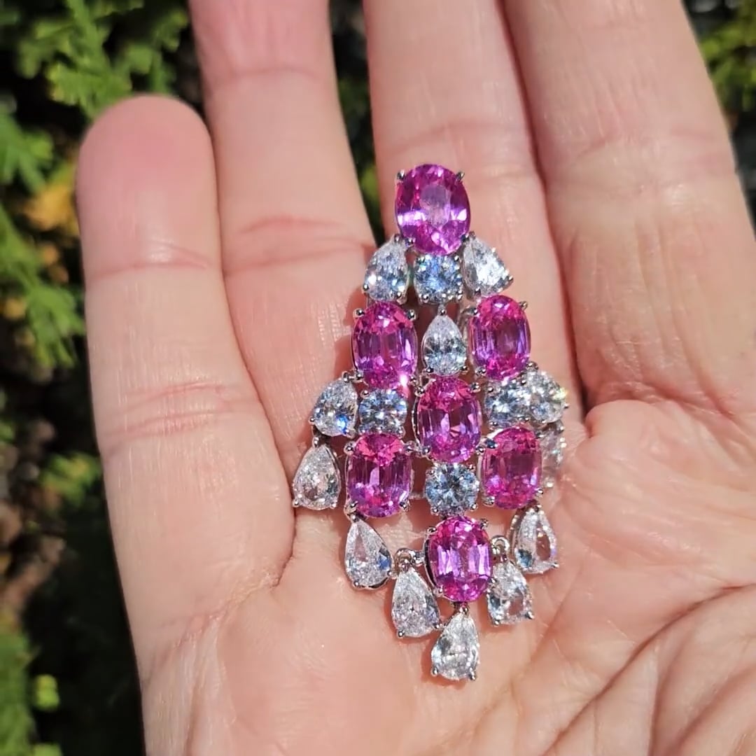 Pink Oval and Colorless Pear Chandelier Earrings (23.25 TCW)