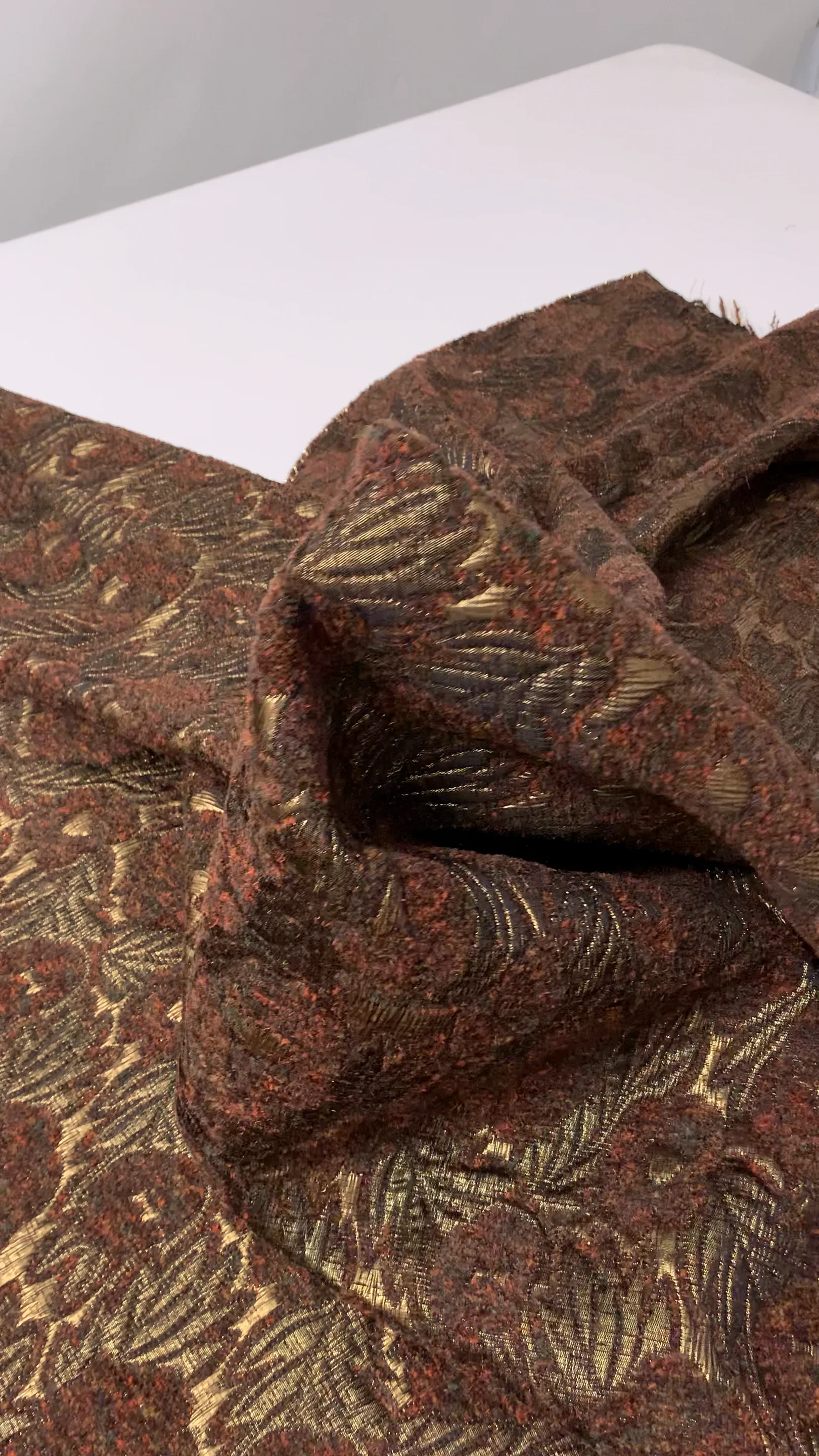French Leaf and Floral Novelty Chenille Metallic Brocade - Orange