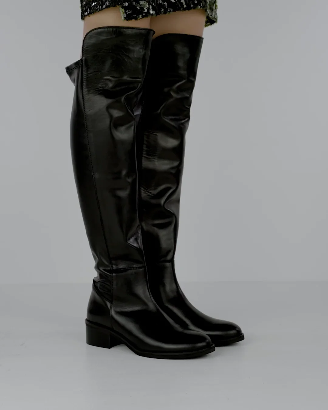 Stivali Neri Stivali Gambale Elasticizzato Stivali Tacco 4cm Pelle