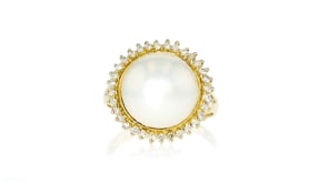 12-12.5mm Cultured Mabe Pearl and .26 ct. t.w. Diamond Ring in 14k Yellow Gold