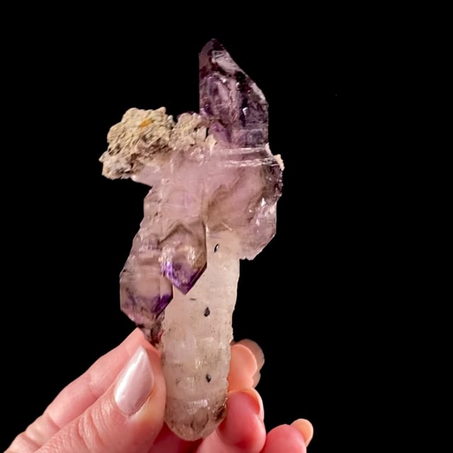 Quartz var: Amethyst / Smoky (scepter) with Hematite inclusions