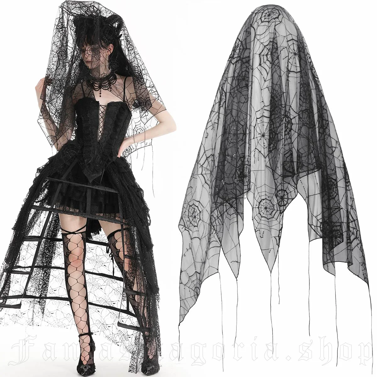 Black Widow Gothic Bride Spiderweb Veil - Dark in Love Women's