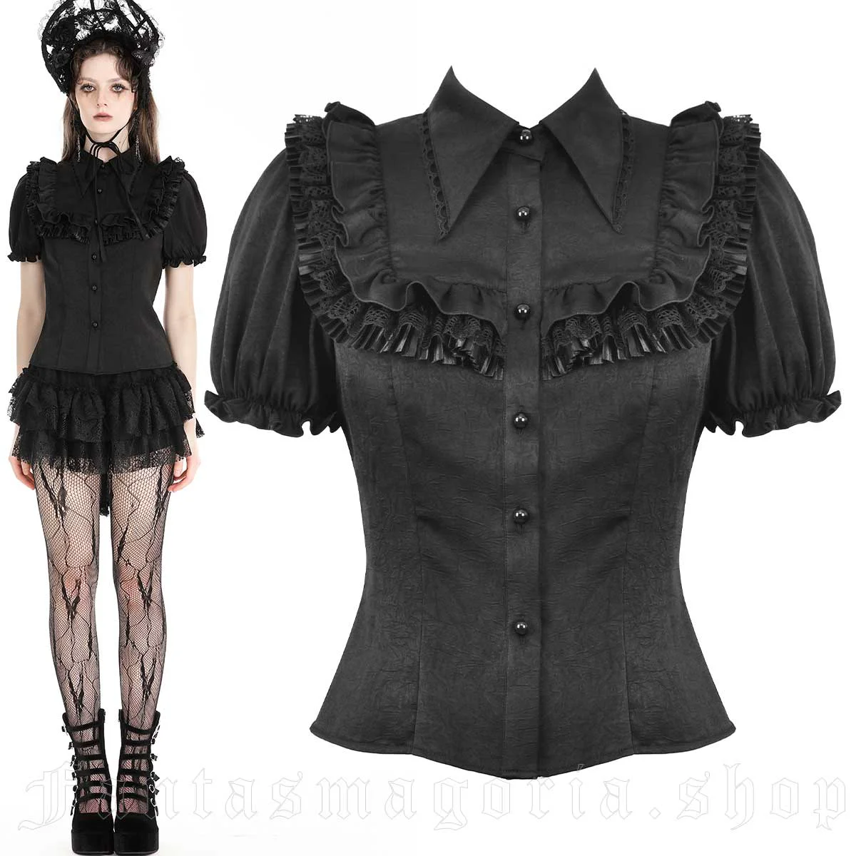 Adella Victorian Gothic Dolly Ruffled Shirt - Dark in Love