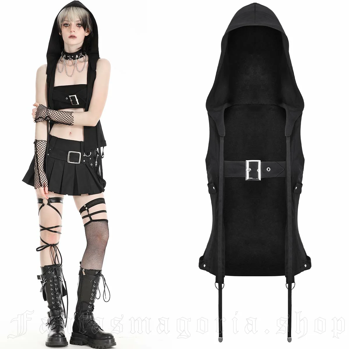Nox Top Hooded Vest Shrug with an Open Bust - Dark in Love