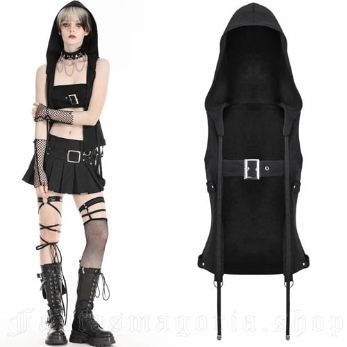 Nox Top Hooded Vest Shrug with an Open Bust - Dark in Love