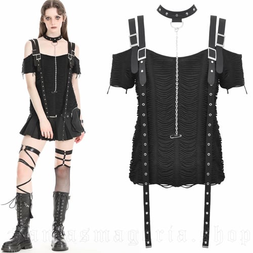 Urbex Punk Women's Distressed T-shirt with Studded Straps video