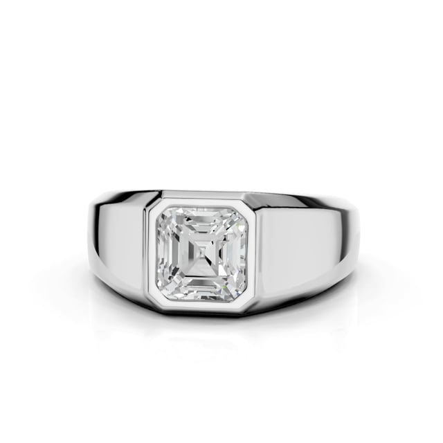2.00 Karat Siegelring mit asscher geschliffenem Labordiamant aus Weißgold