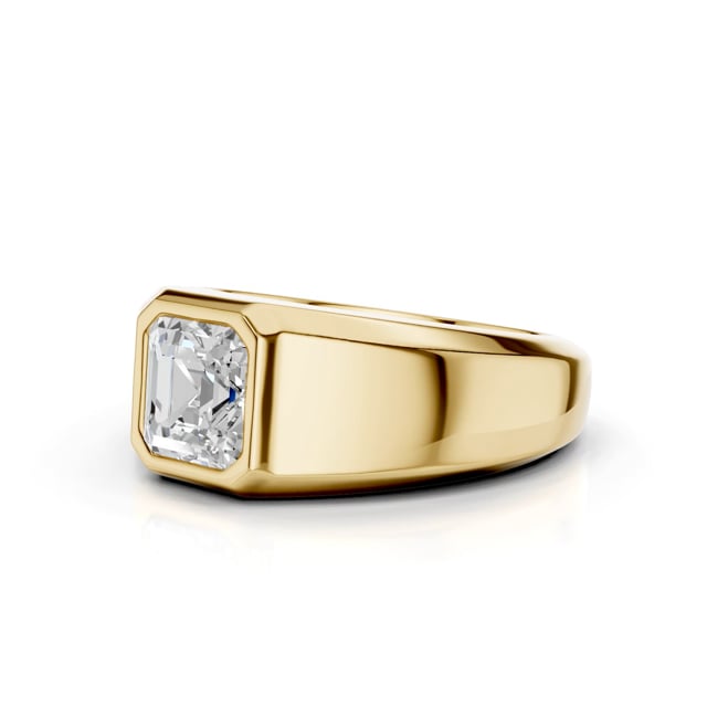 2.00 carat chevalière avec un diamant synthétique taille asscher en or jaune