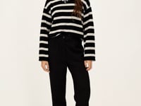 black-white striped top with crochet detail