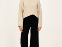 black wide leg trousers with white tape