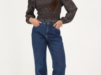 brown smock top with blue floral print