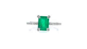 4.40 ct. t.w. Emerald and .11 ct. t.w. Diamond Jewelry Set: Earrings and Ring in Sterling Silver