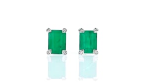 4.40 ct. t.w. Emerald and .11 ct. t.w. Diamond Jewelry Set: Earrings and Ring in Sterling Silver