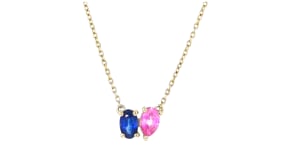 .30 ct. t.w. Blue and Pink Sapphire Toi et Moi Necklace in 14kt Yellow Gold