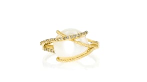 12mm Cultured Pearl and .16 ct. t.w. Diamond Ring in 14kt Yellow Gold