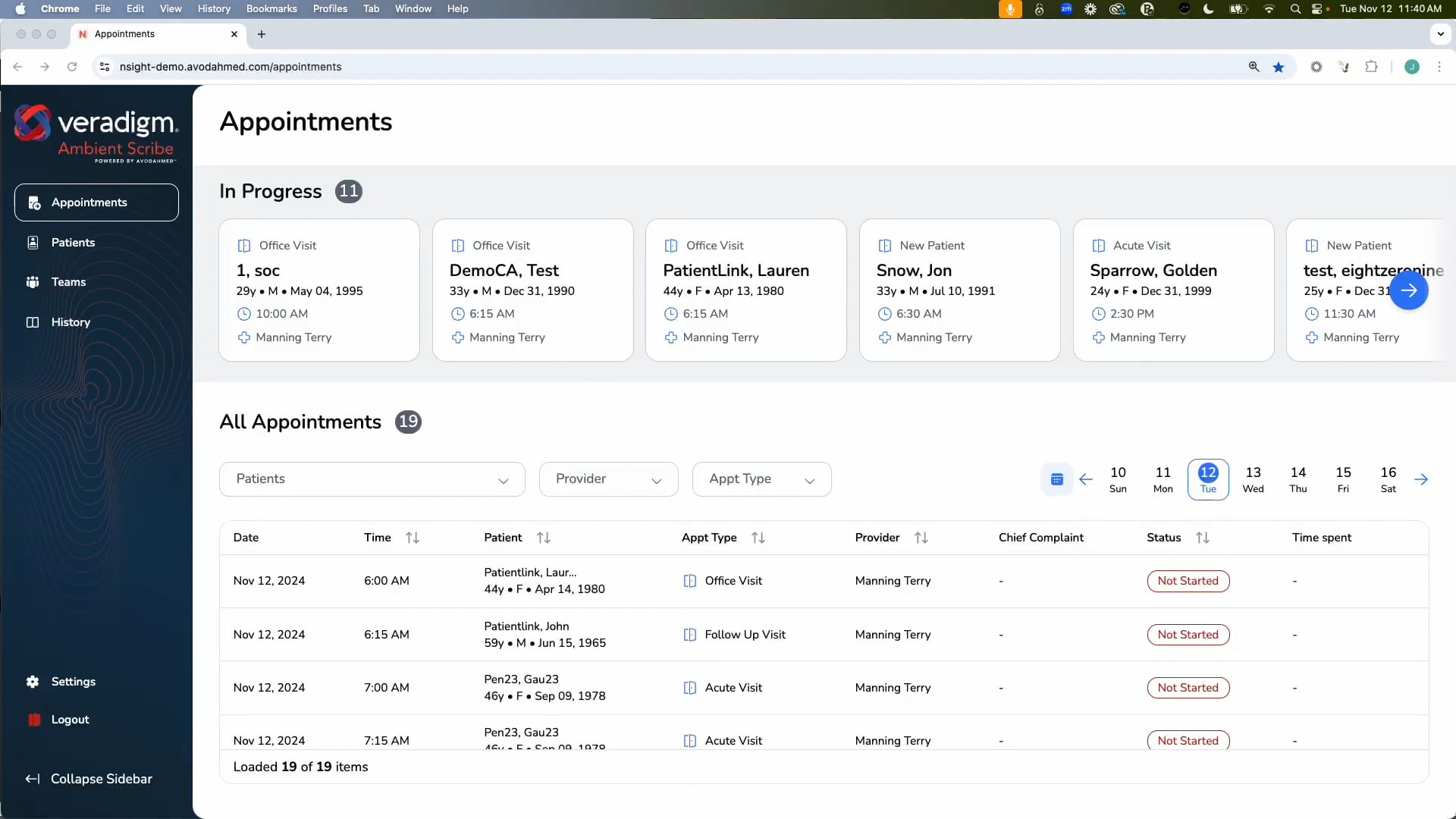 Veradigm Ambient Scribe - Patients, Teams, and History Pages (Admins Only)