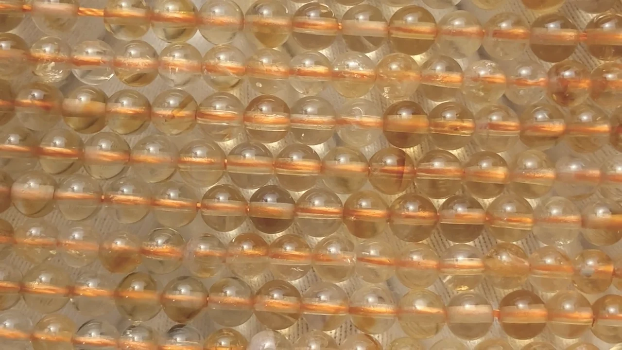 動画】ファントムシトリンAA+ ラウンド4mm 1連(約35cm) - 天然石ビーズ