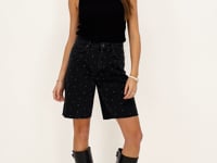 Black denim bermuda shorts with rhinestones | My Jewellery