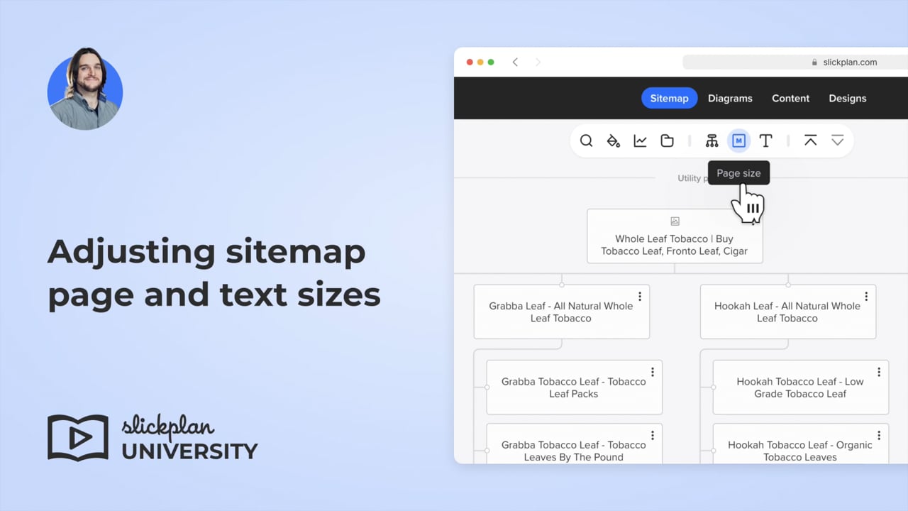 Adjusting sitemap page and text sizes