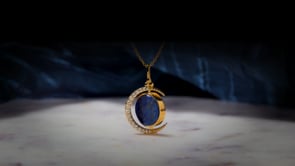 Lapis, .20 ct. t.w. White Topaz and .10 ct. t.w. Sapphire Reversible Celestial Pendant Necklace in 18kt Gold Over Sterling