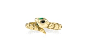 Italian 14kt Yellow Gold Snake Ring with Green Enamel