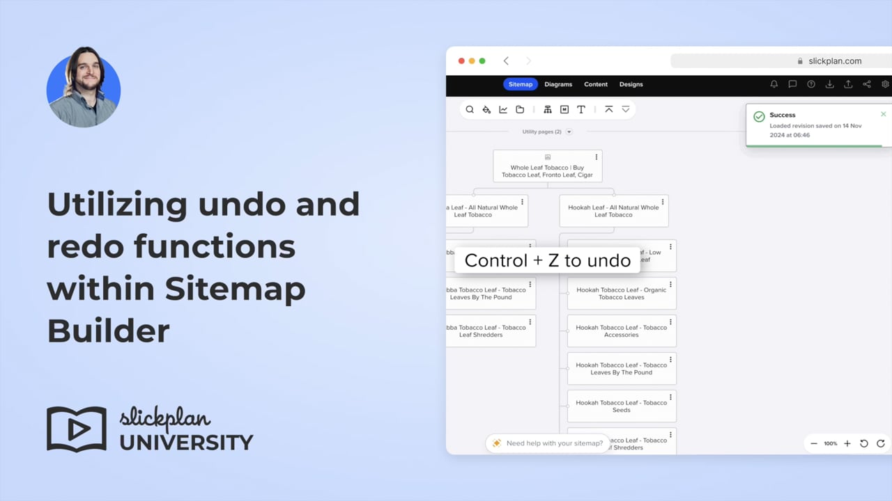 Utilizing undo and redo functions within Sitemap Builder