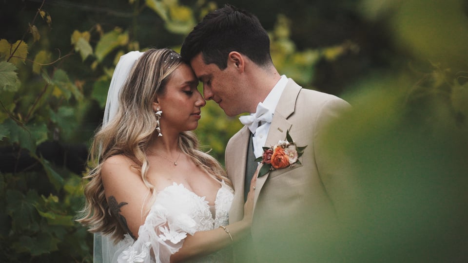 Bride and Groom in a vineyard at LaBelle Winery in Amherst, New Hampshire 