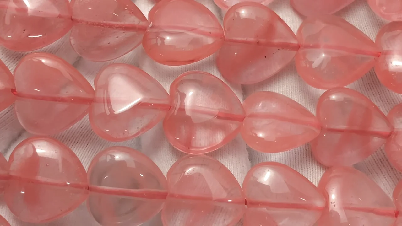 チェリークォーツ 縦穴ハートシェイプ12×12mm 1連｜天然石ビーズの卸