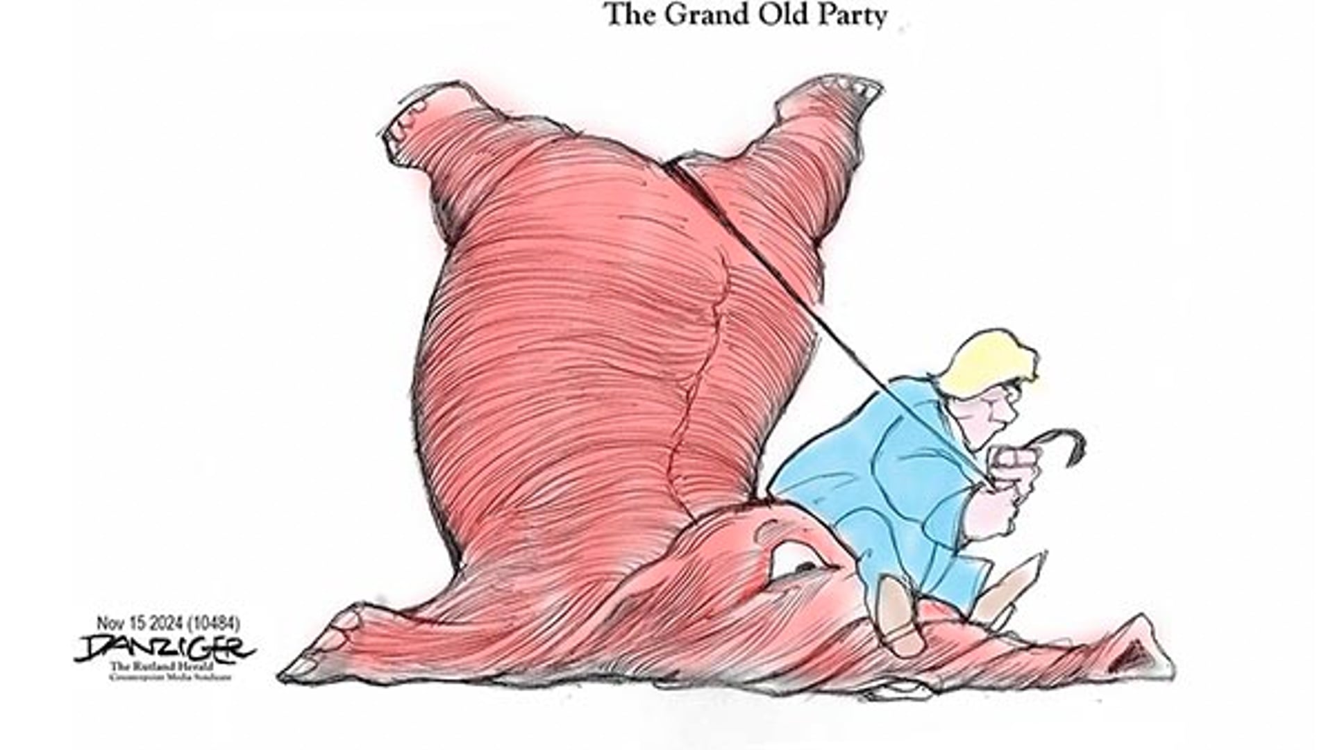 Danziger Live-Cartoon: GOP by the Tail