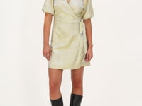 Gold wrap dress with puff sleeves | My Jewellery