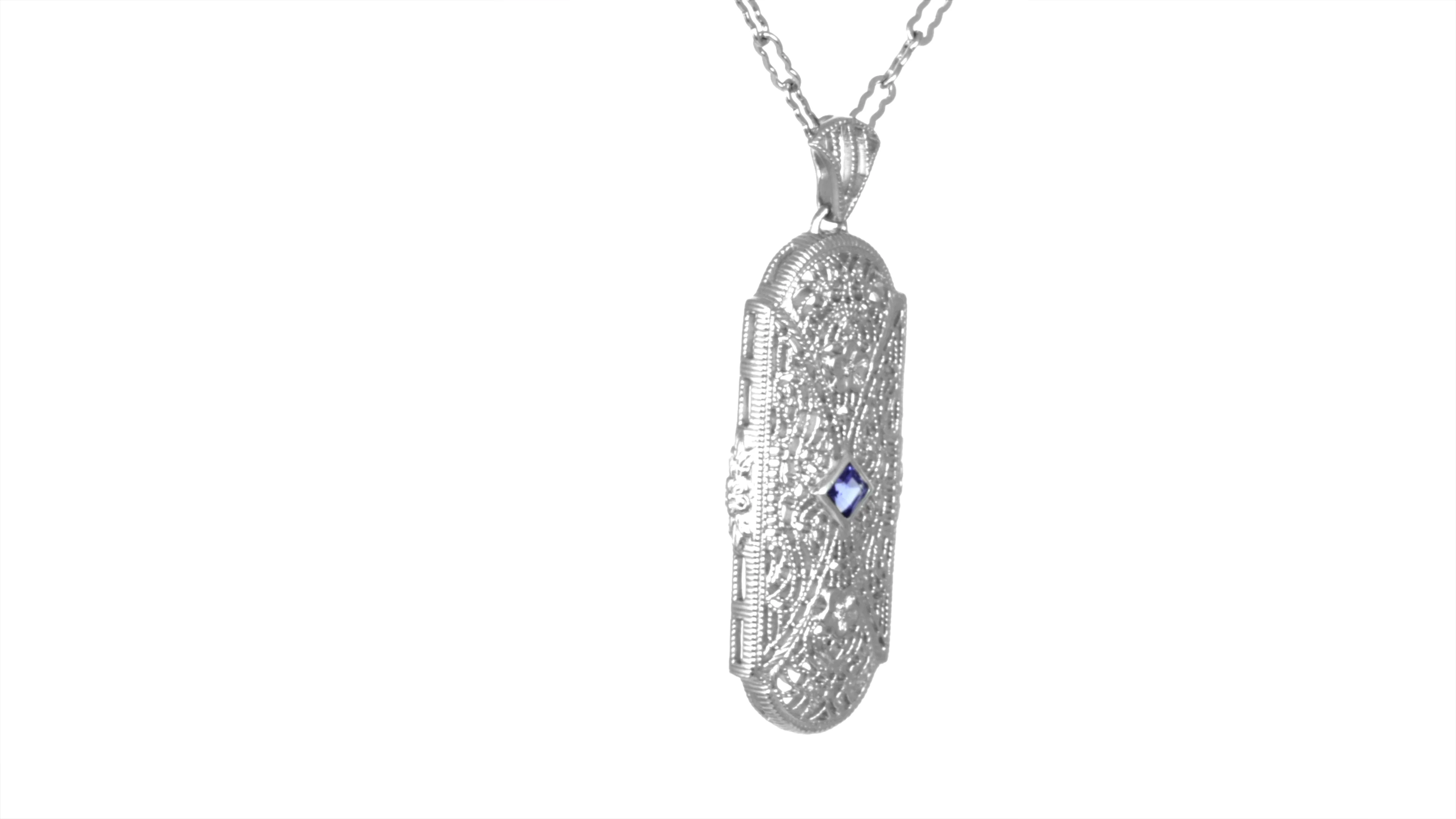 1920s Art Deco Floral Filigree Antique Tanzanite Pendant Necklace